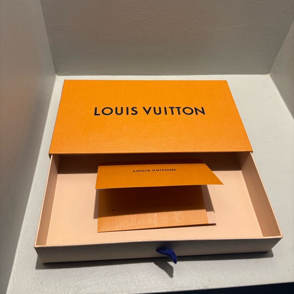 Louis Vuitton pull out drawer Orange Signature gift wallet scarf tie logo Box
